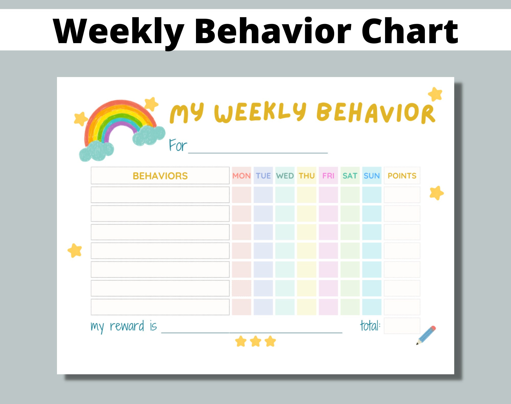 Weekly Behavior Chart Printable For Kids, Students, Classroom regarding Weekly Behavior Chart Printable