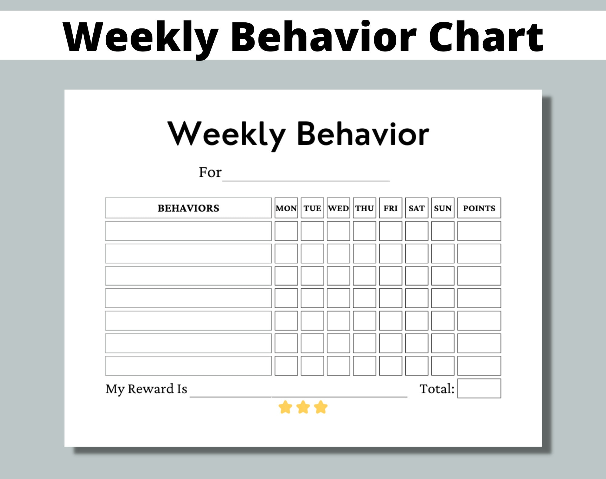 Weekly Behavior Chart Printable For Kids, Students, Classroom with Weekly Behavior Chart Printable