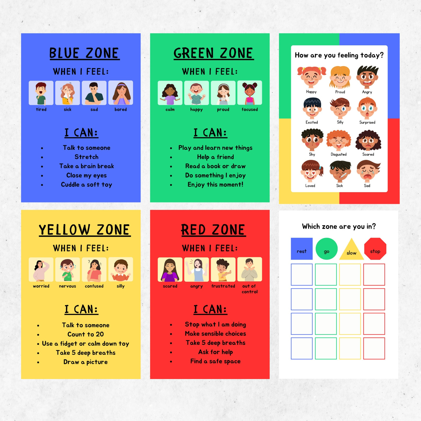 Zones Of Regulation Display, Self Regulation Cards, Chart pertaining to Zones of Regulation Chart Printable
