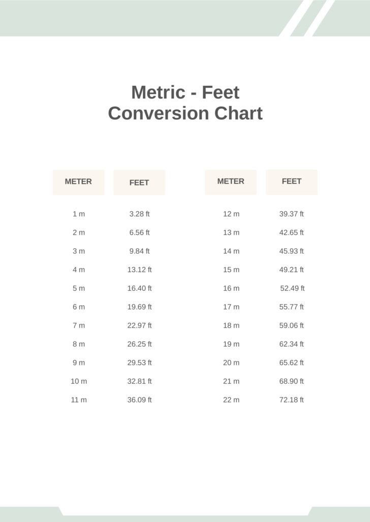 Feet to Meters Conversion Chart Printable