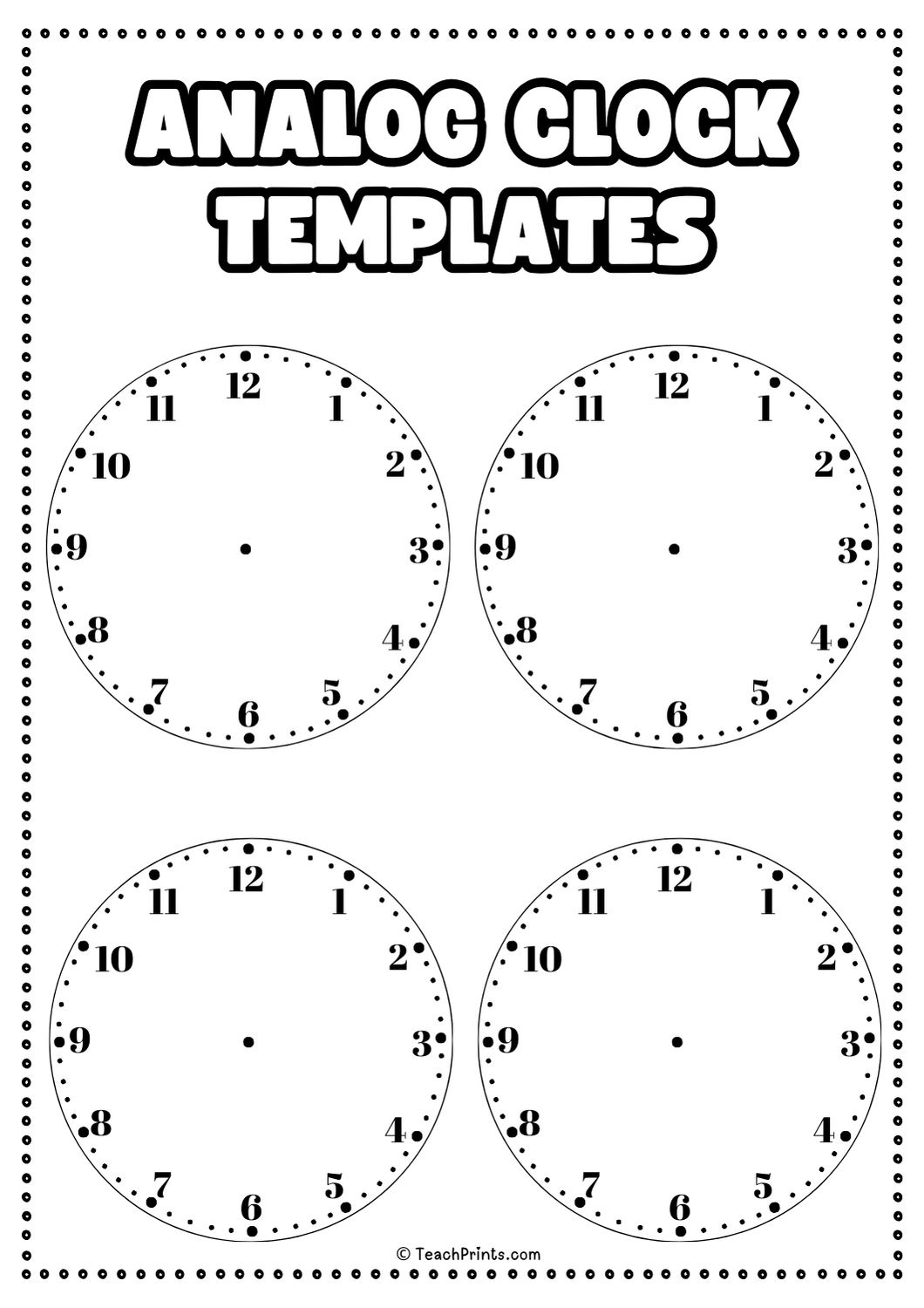 10 Free Printable Clock Face Worksheets - Teach Prints with regard to Free Printable Analog Clock