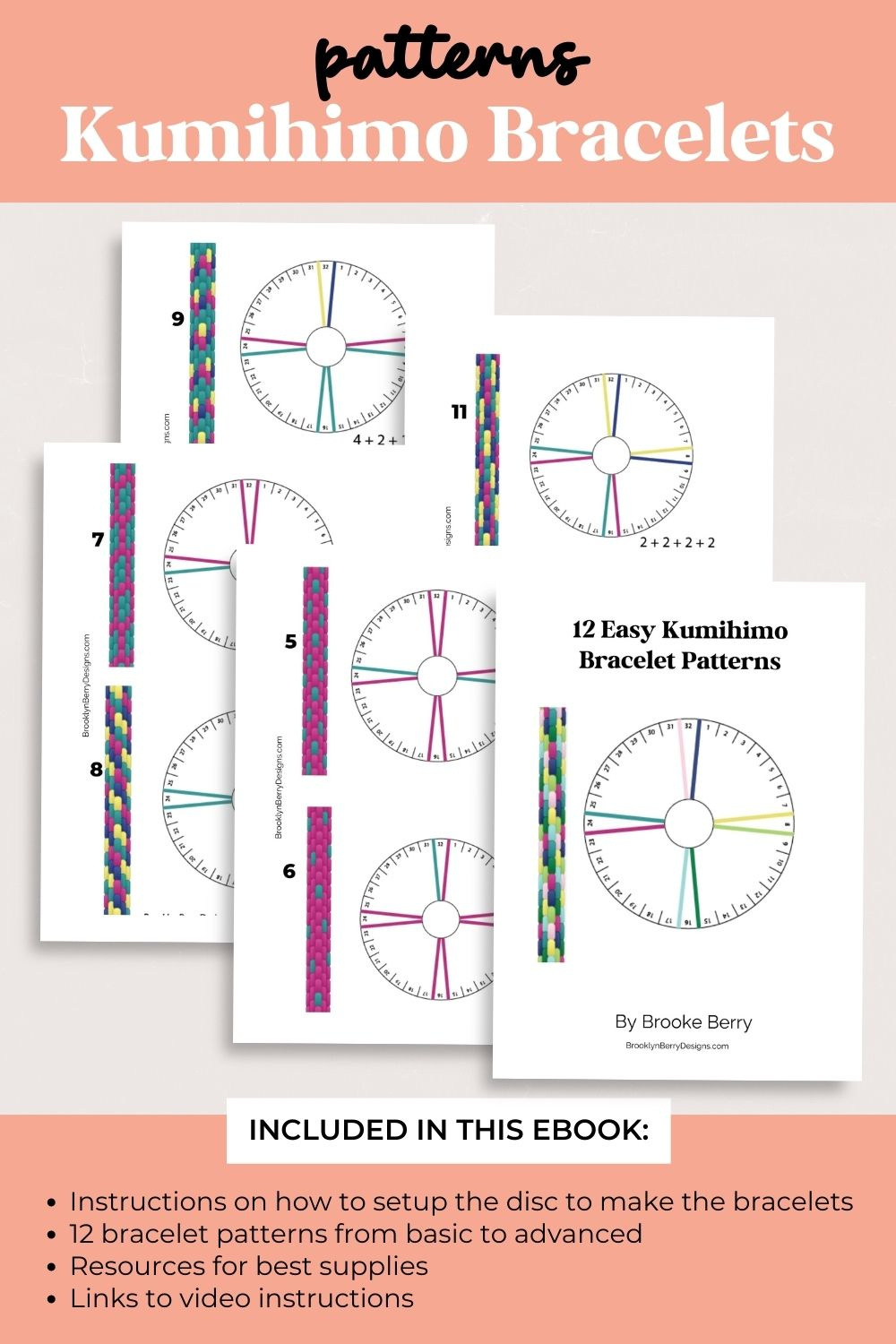12 Easy Kumihimo Bracelet Patterns – Ebook with Free Printable Kumihimo Patterns