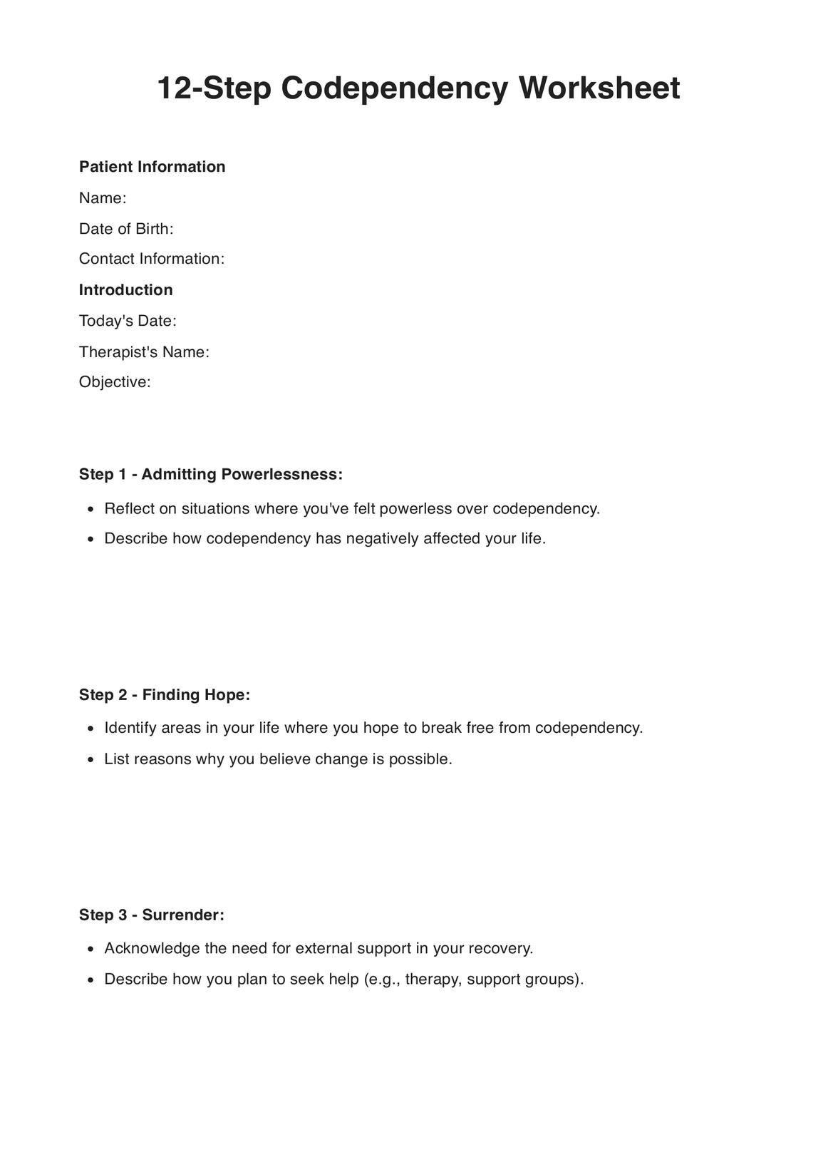 12 Step Codependency Worksheets &amp;amp; Example | Free Pdf Download pertaining to Free Printable Codependency Worksheets