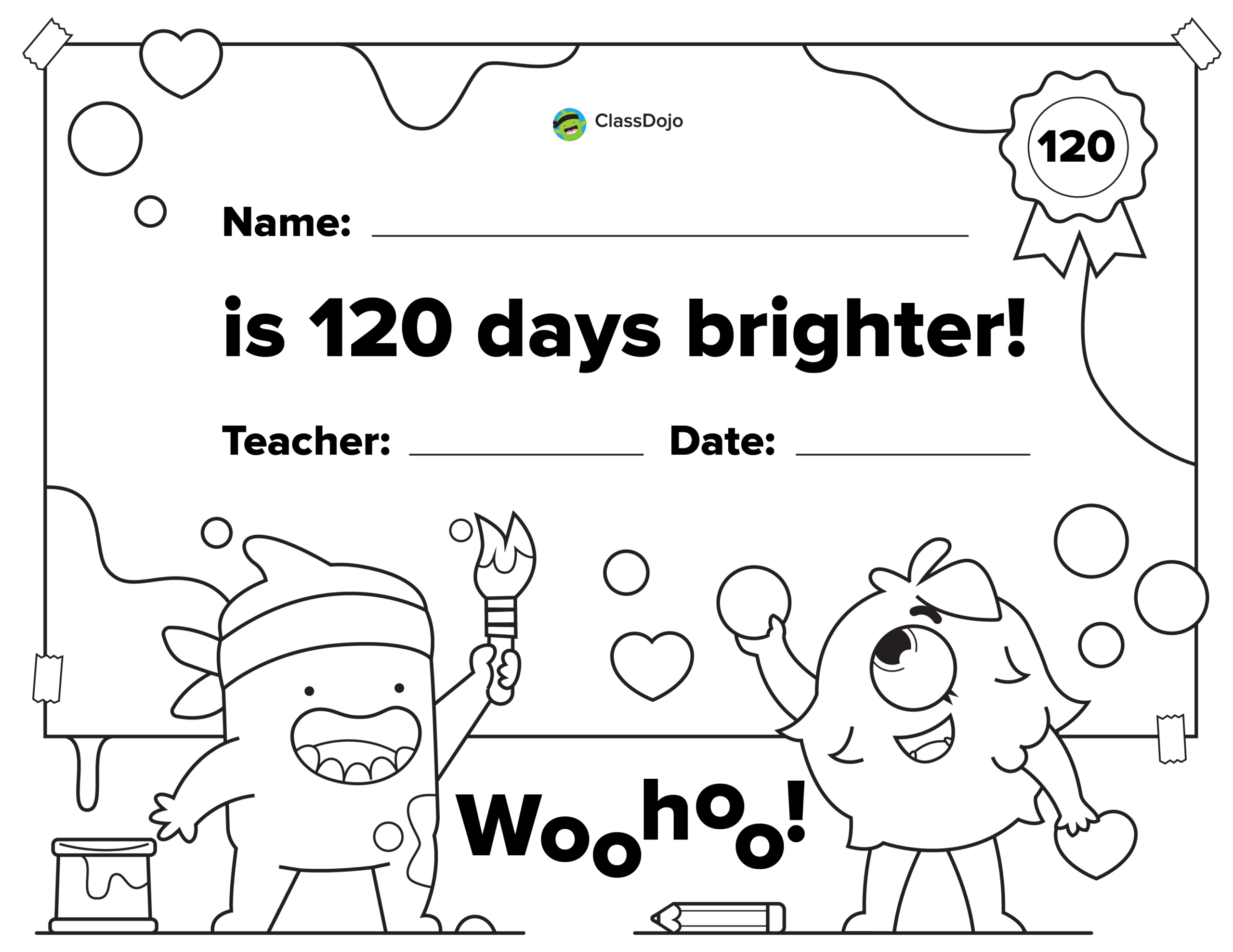 120 Days Of School Activity Pack | Classdojo pertaining to Class Dojo Free Printables