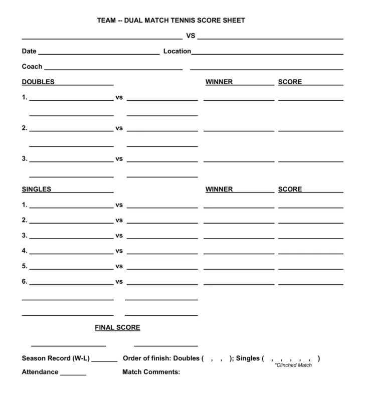 Free Printable Tennis Score Sheets