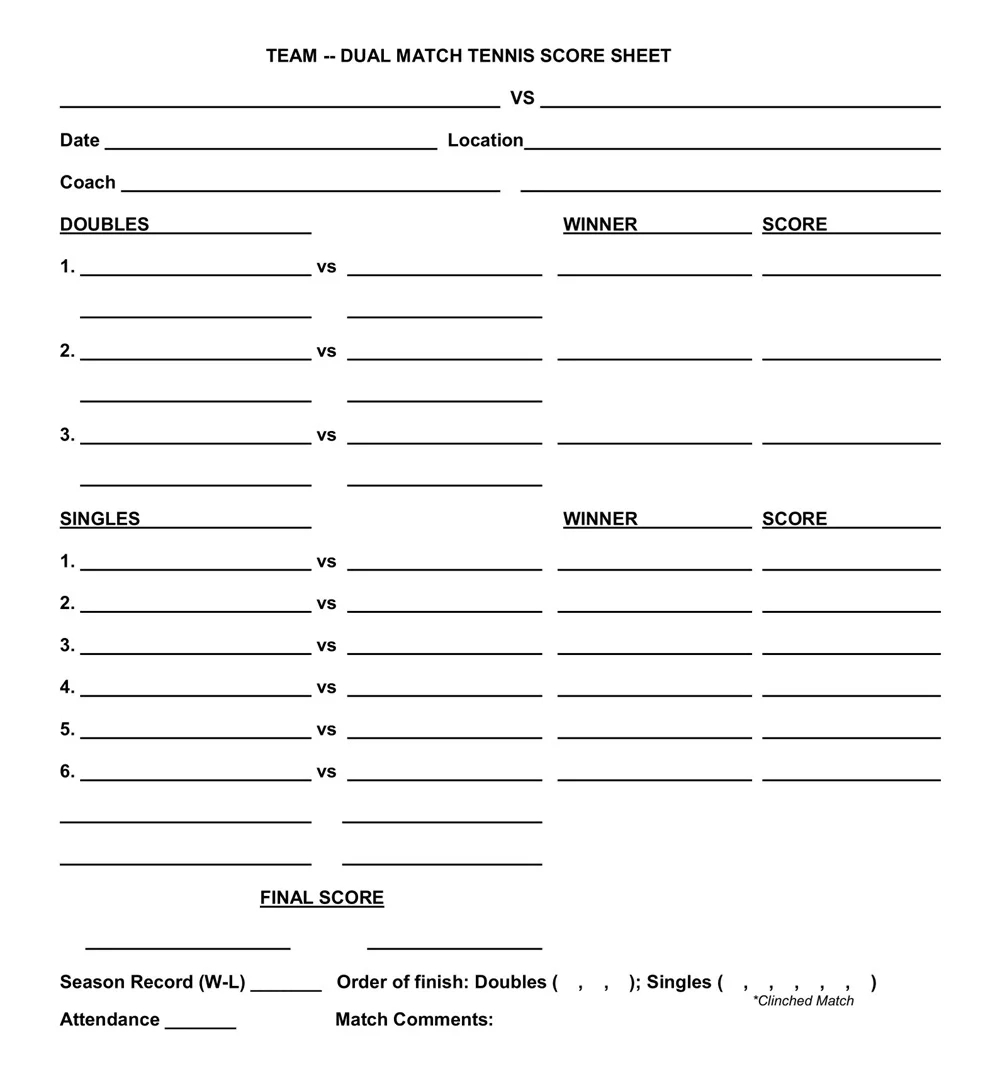 18+ Free Printable Tennis Score Sheet Templates » American Templates inside Free Printable Tennis Score Sheets