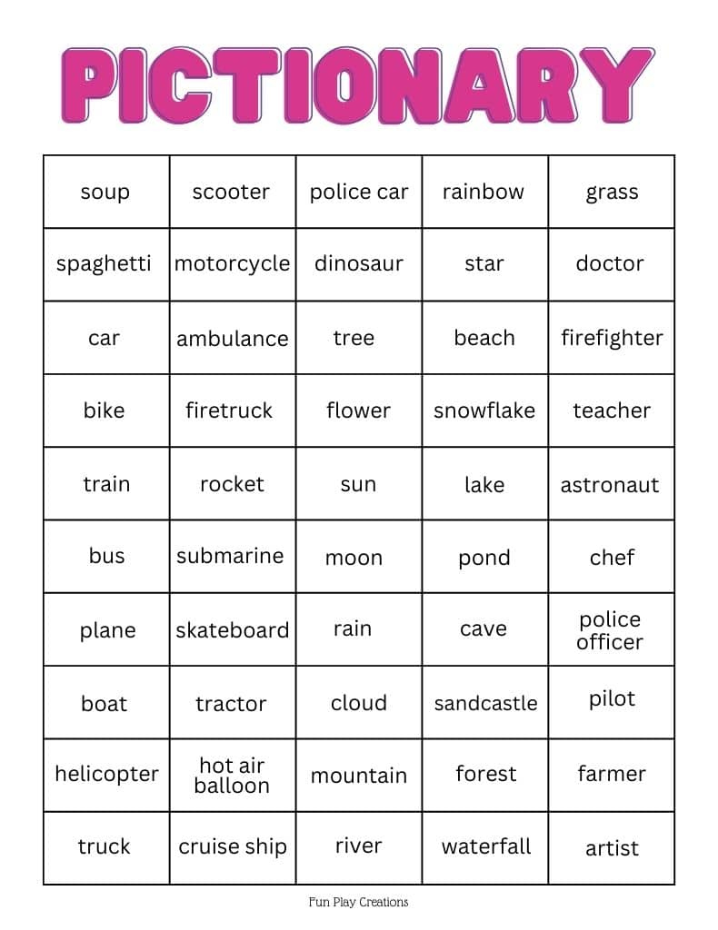 200 Pictionary Words For Kids (Free Printable) within Free Printable Pictionary Word List