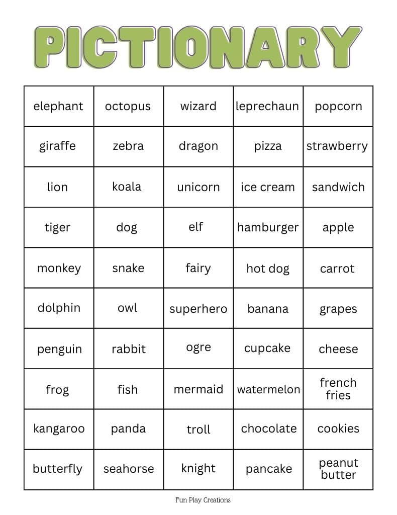 200 Pictionary Words For Kids (Free Printable) within Free Printable Pictionary Word List