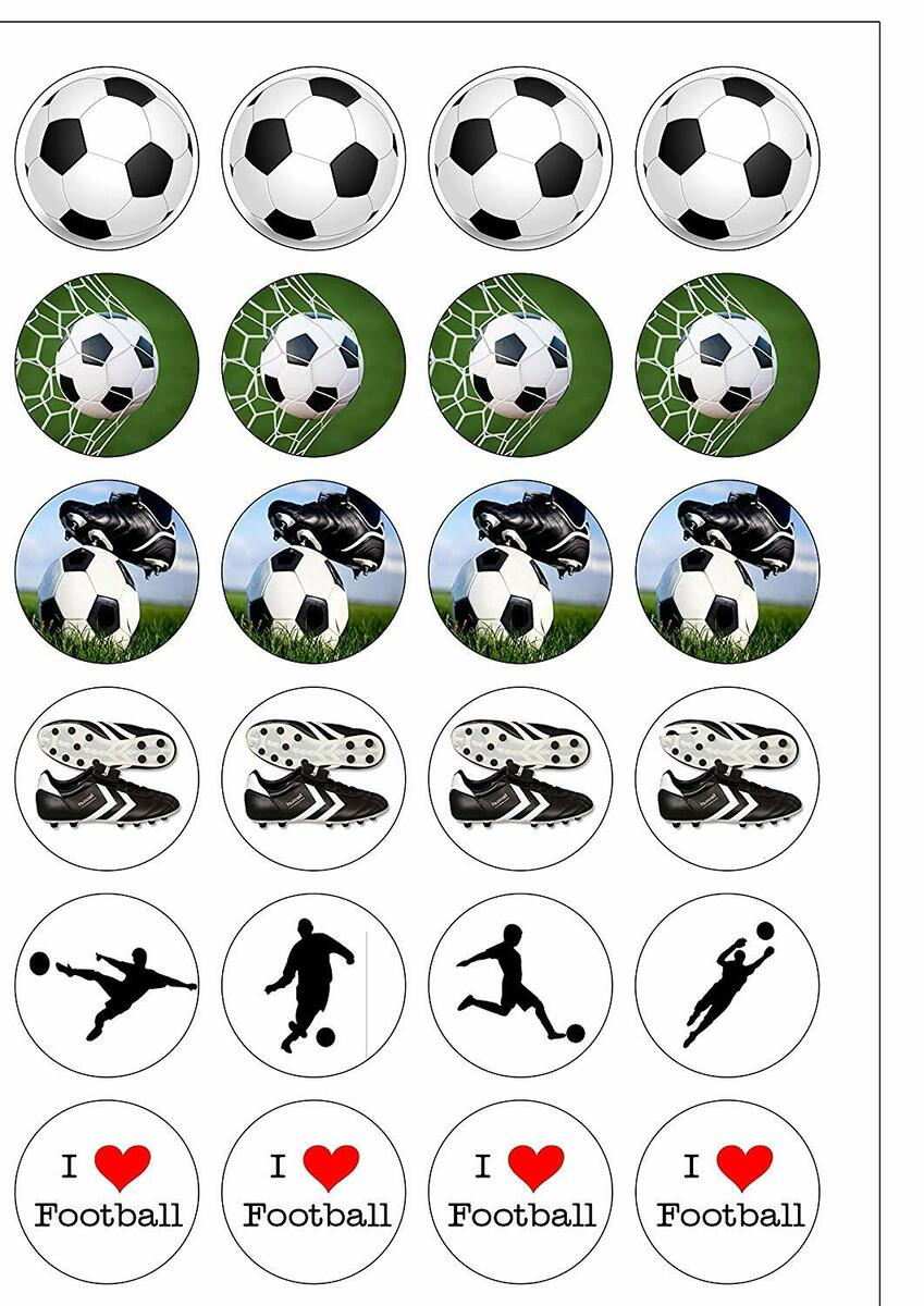 24 Precut I Love Football Round Edible Wafer Paper Cupcake Cake with Free Printable Football Cupcake Toppers