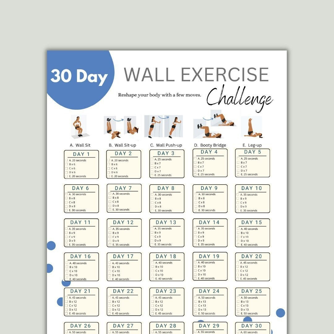 30 Day Wall Exercise Challenge Printable | Wall Fitness | Quick pertaining to Wall Pilates Chart Printable