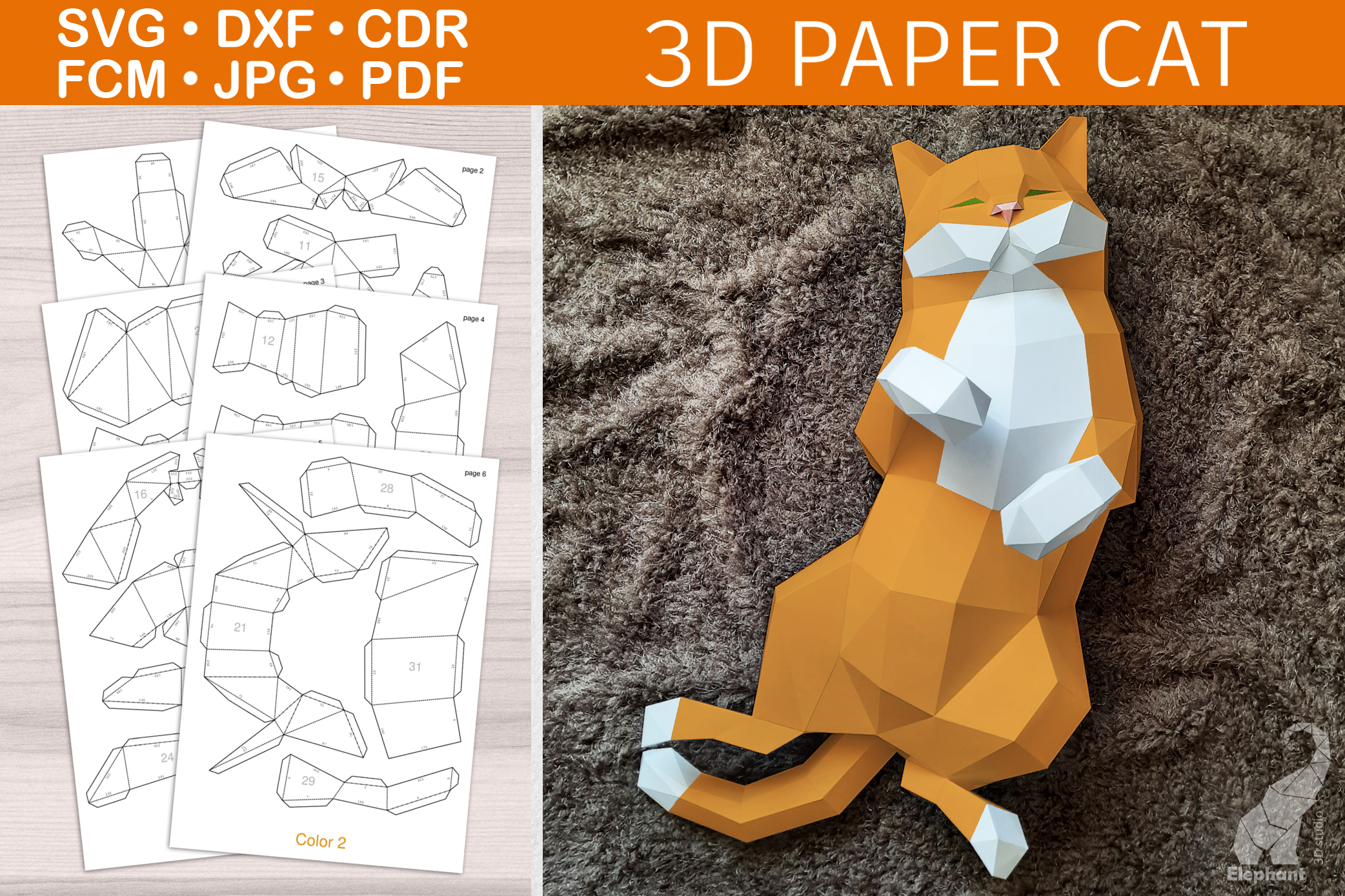 3D Papercraft Cat Template :: Behance with Free Low Poly Papercraft Templates