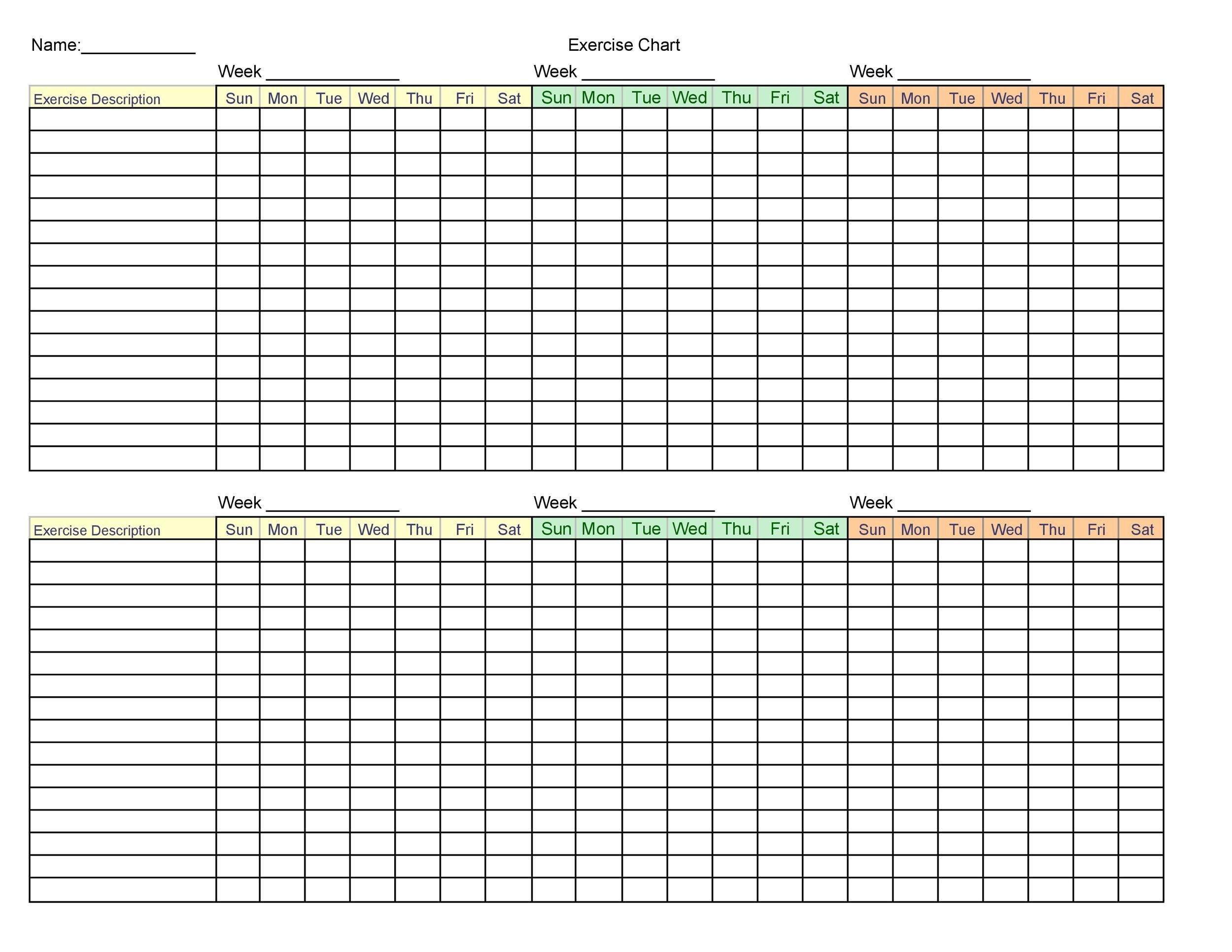 46 Printable Exercise Charts (100% Free) ᐅ Templatelab with regard to Exercise Chart Printable