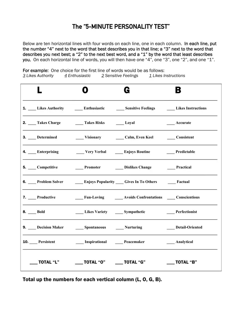 5 Minute Personality Test ≡ Fill Out Printable Pdf Forms Online throughout Free Printable Personality Tests For Employees