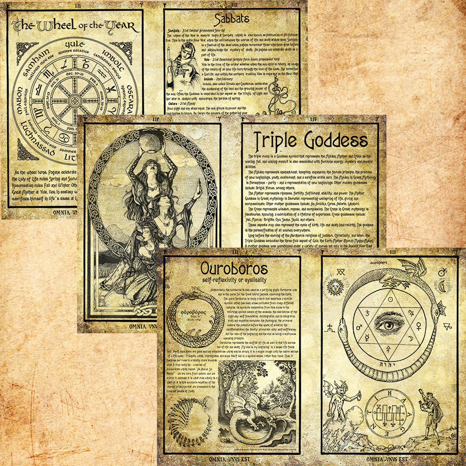 5 Pages Set Digital Printable Grimoire Book Of Shadows Witches intended for Free Printable Grimoire Pages