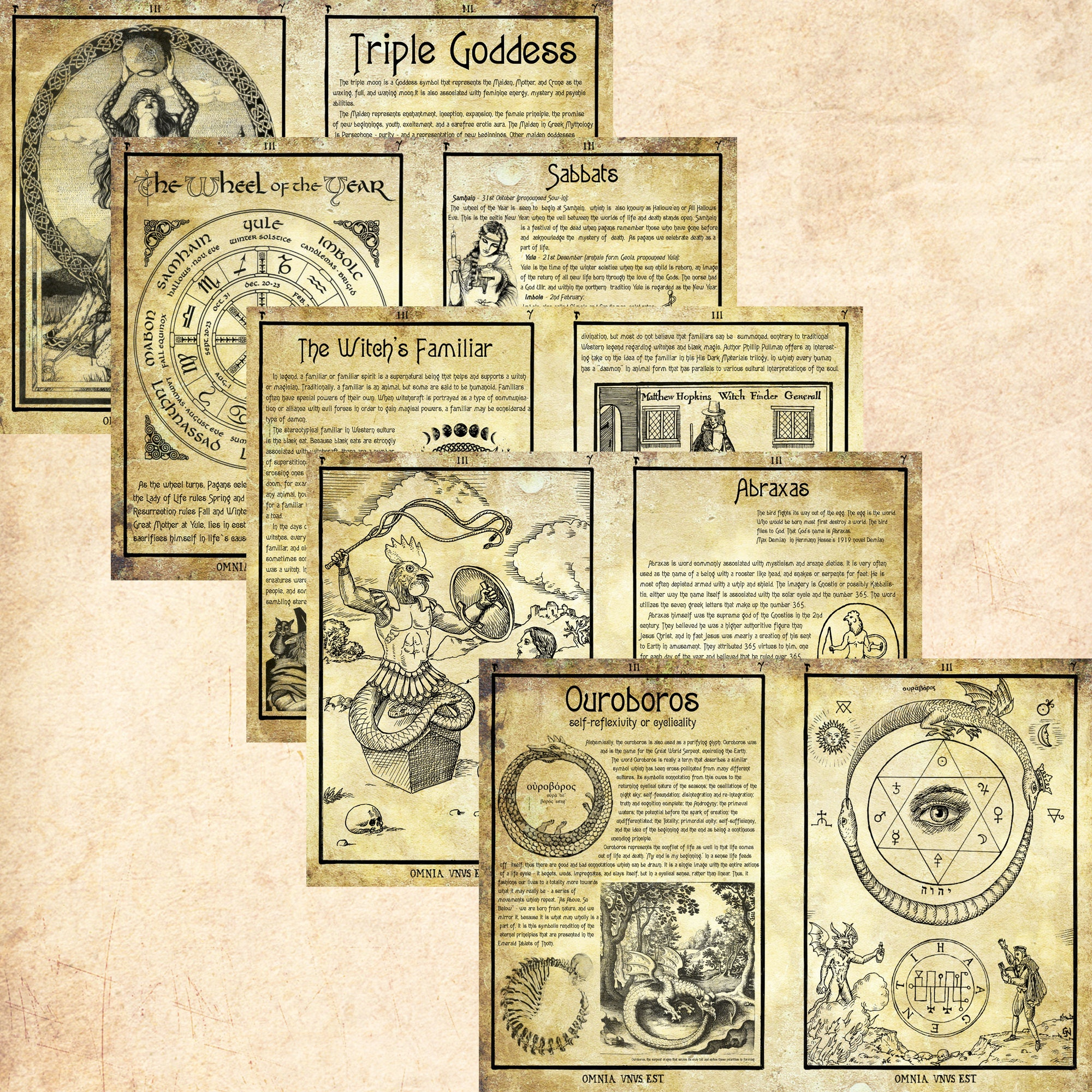 5 Pages Set Digital Printable Grimoire Book Of Shadows Witches within Free Printable Grimoire Pages