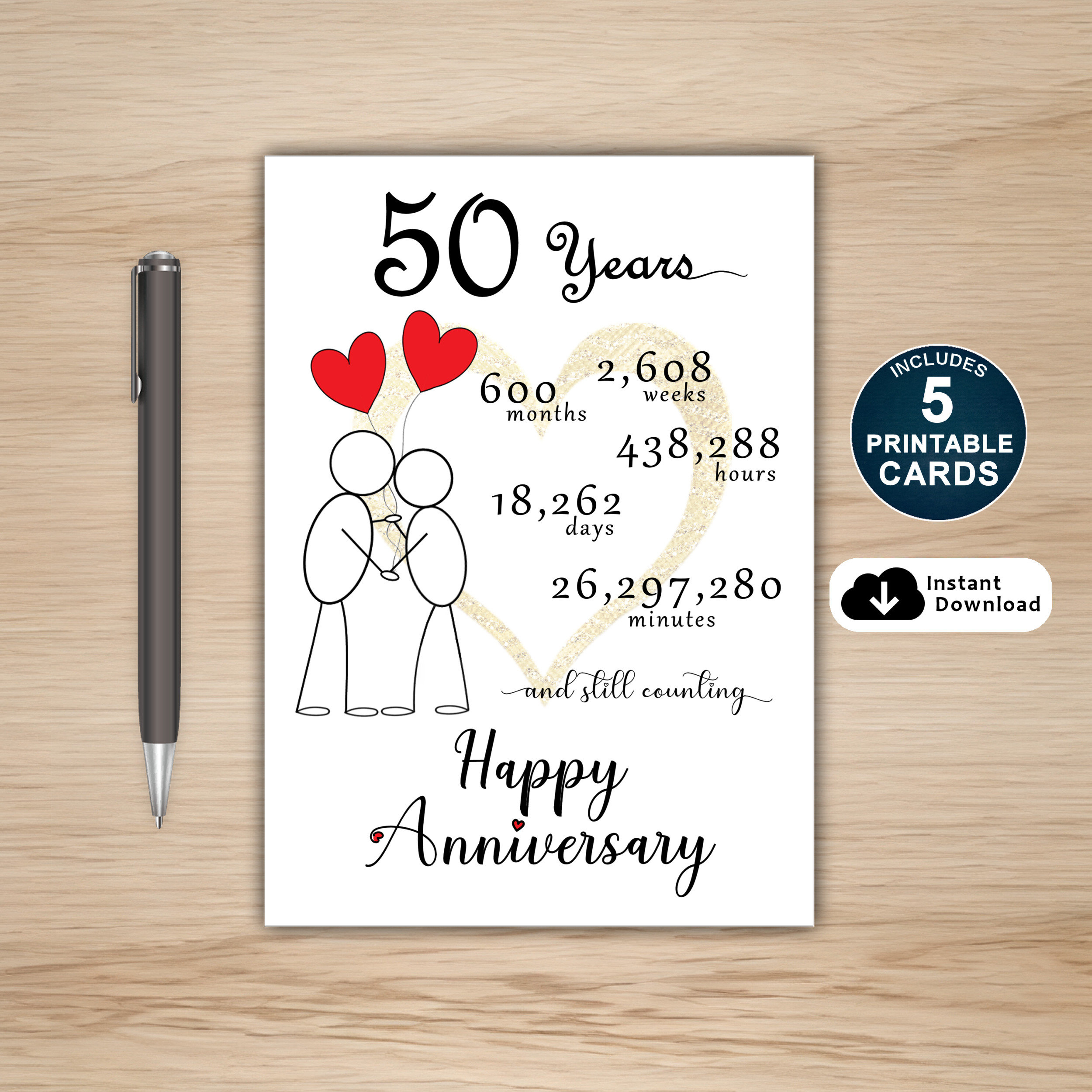 50Th Anniversary Card, Printable 50Th Anniversary Card, 50 Year in Free Printable 50Th Anniversary Cards