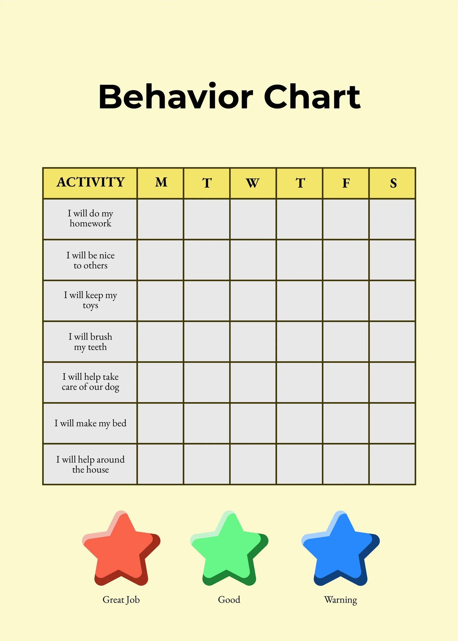 6+ Behavior Chart Templates - Pdf, Doc throughout Good Behavior Chart Printable