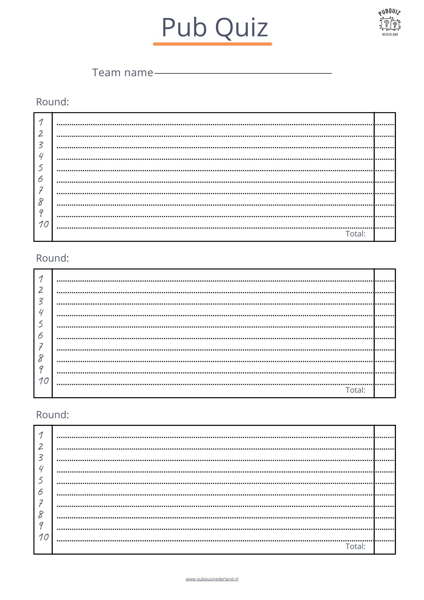 8X Free Pub Quiz Answer Sheet: Download As Pdf within Free Printable Quiz Answer Sheets