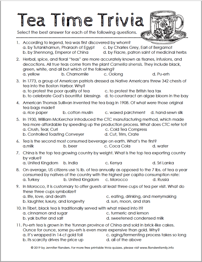 A Tea Time Trivia Test For Hot Tea Month - Flanders Family Home throughout Free Printable Quizzes For Seniors
