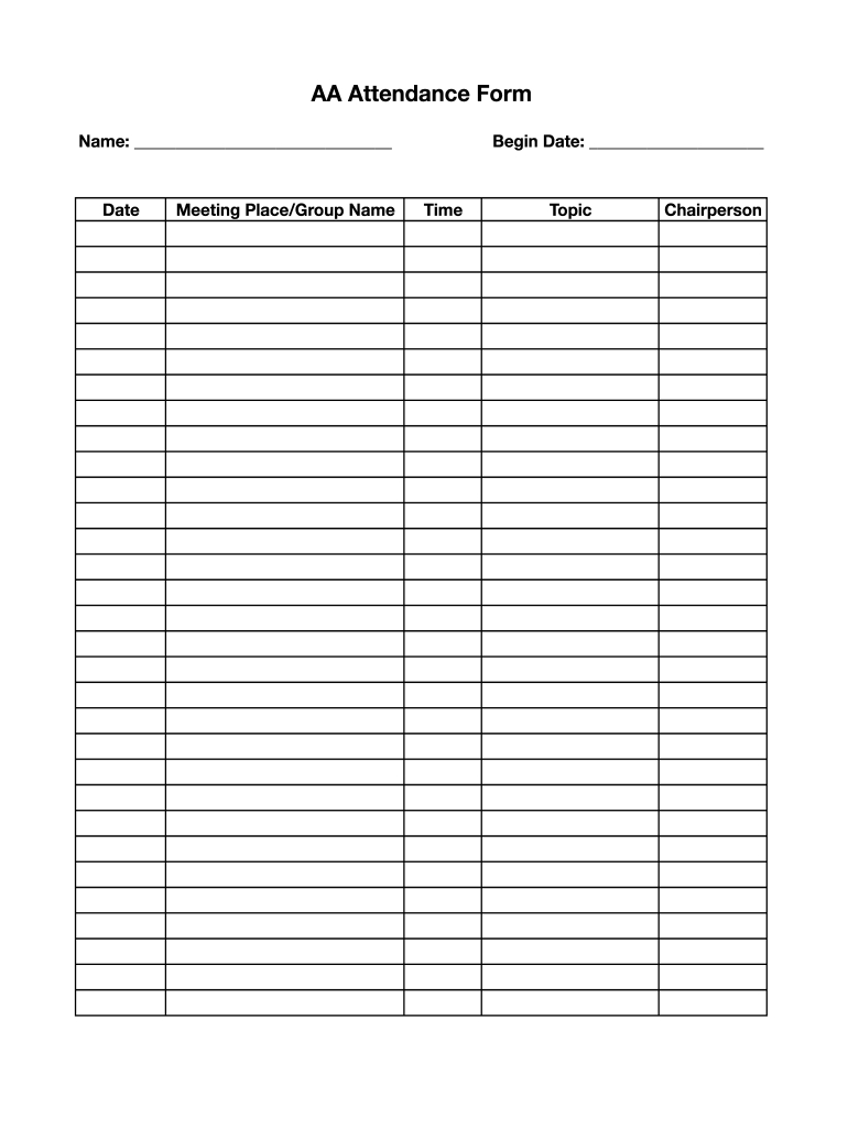 Aa Meeting Log - Fill Online, Printable, Fillable, Blank | Pdffiller for Free Printable Aa Sign in Sheets