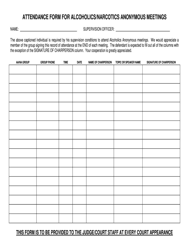 Aa Na Sign In Sheet Pdf - Fill Online, Printable, Fillable, Blank regarding Free Printable Aa Sign in Sheets