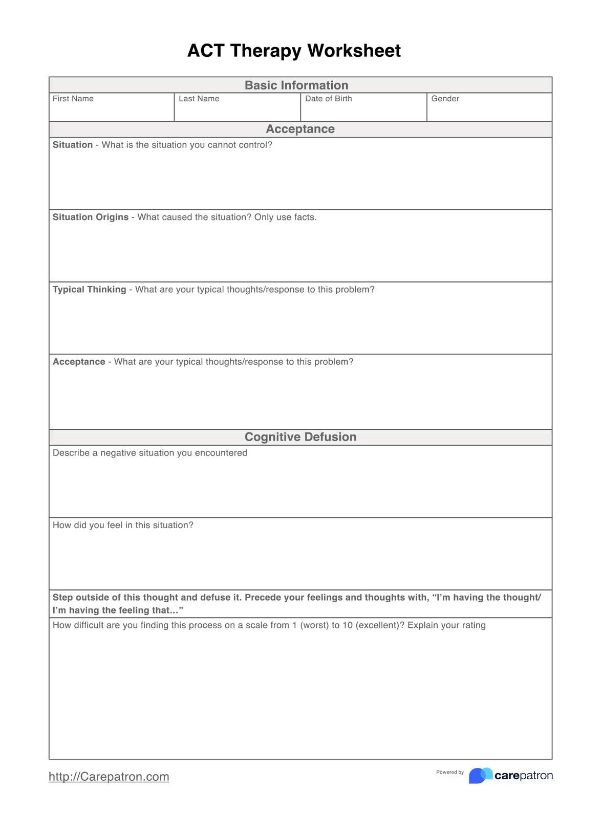 Act Therapy Worksheet &amp;amp; Example | Free Pdf Download in Free Printable Act Practice Questions
