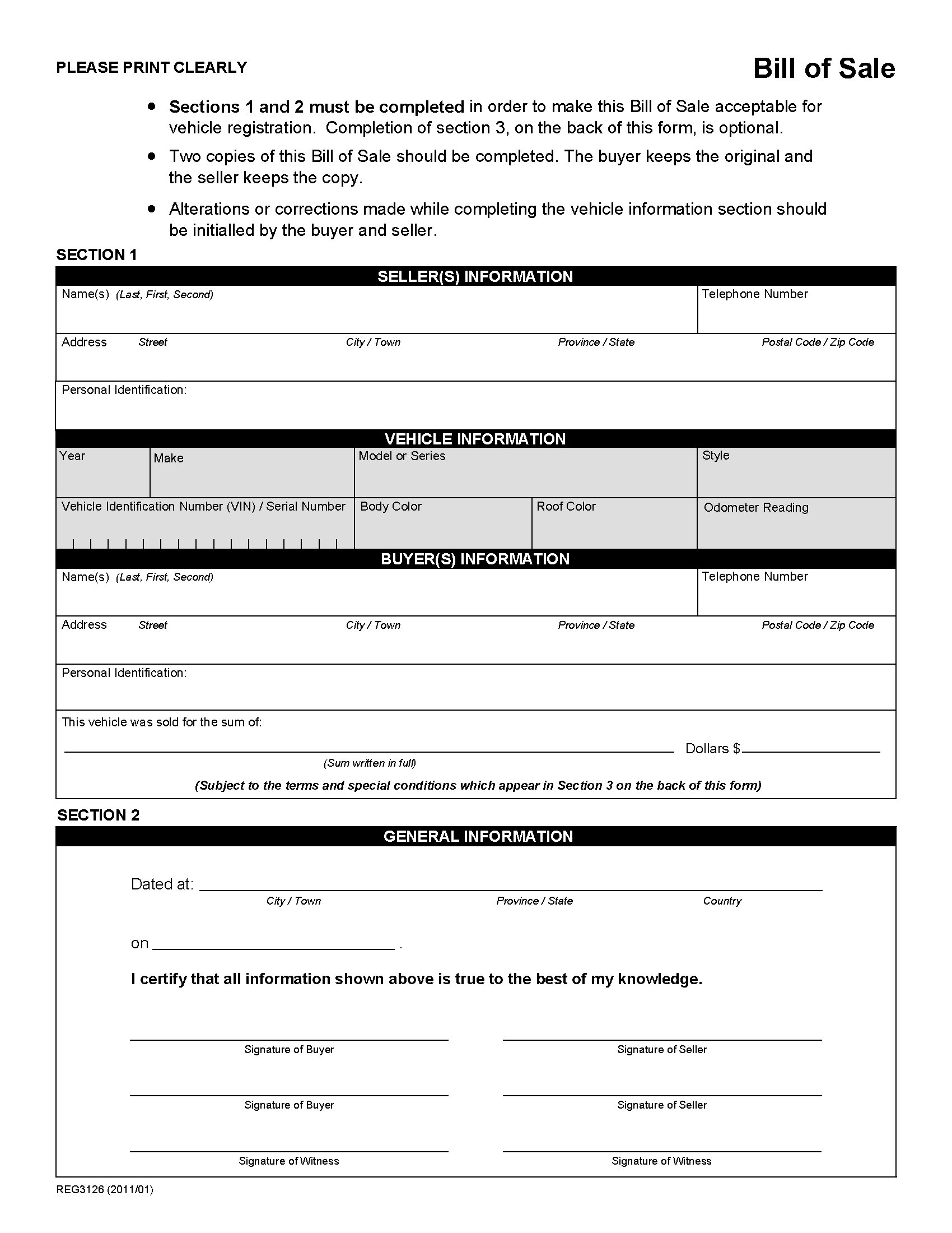 Alberta Bill Of Sale Form For Vehicle | Megadox for Free Printable Bill Of Sale Alberta