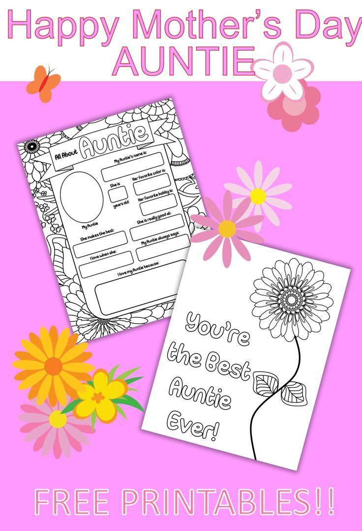 All About My Aunt Printable Mother&amp;#039;S Day for Free Printable Mothers Day Card For Aunt