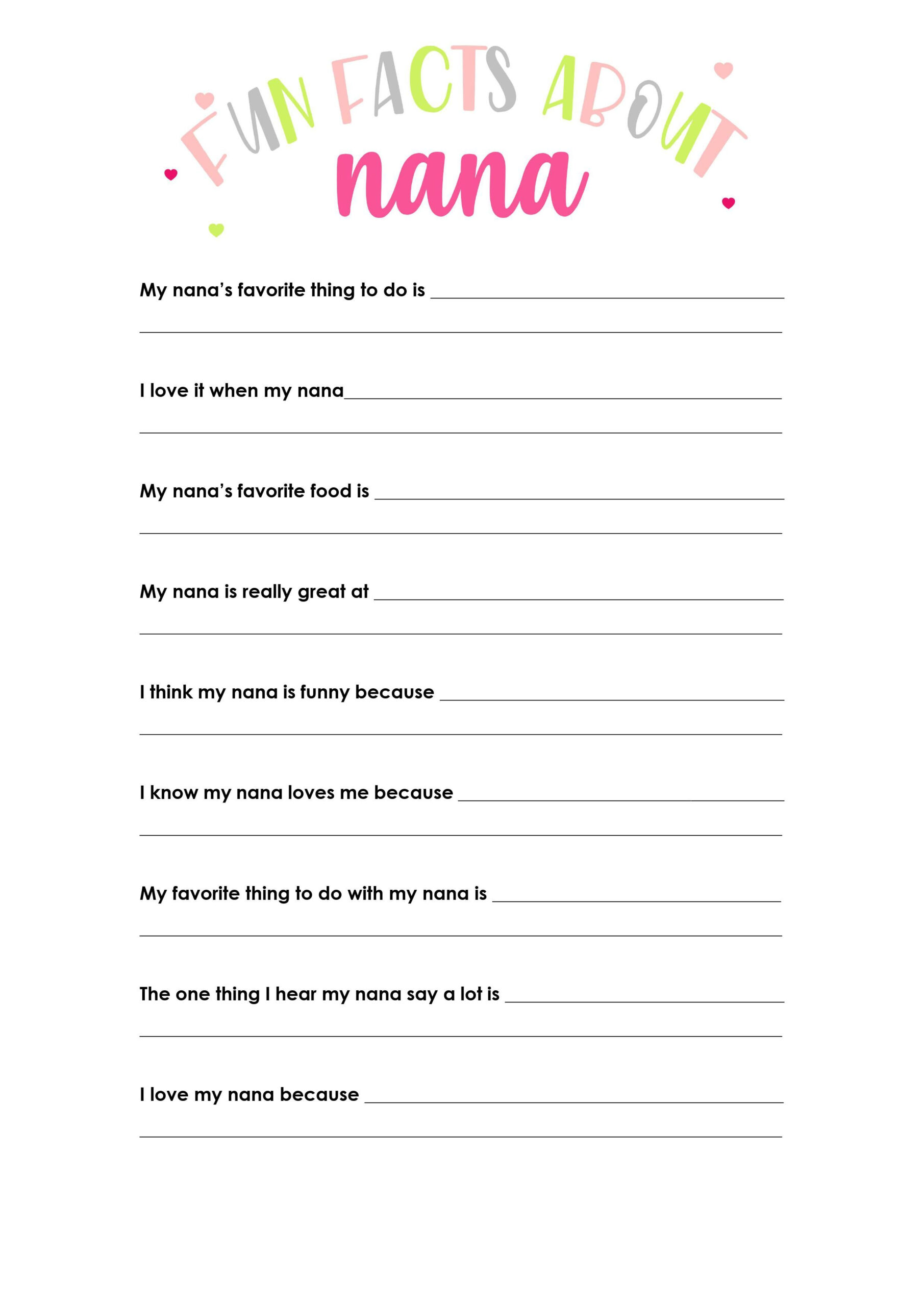All About My Nana Free Printable within All About My Nana Free Printable