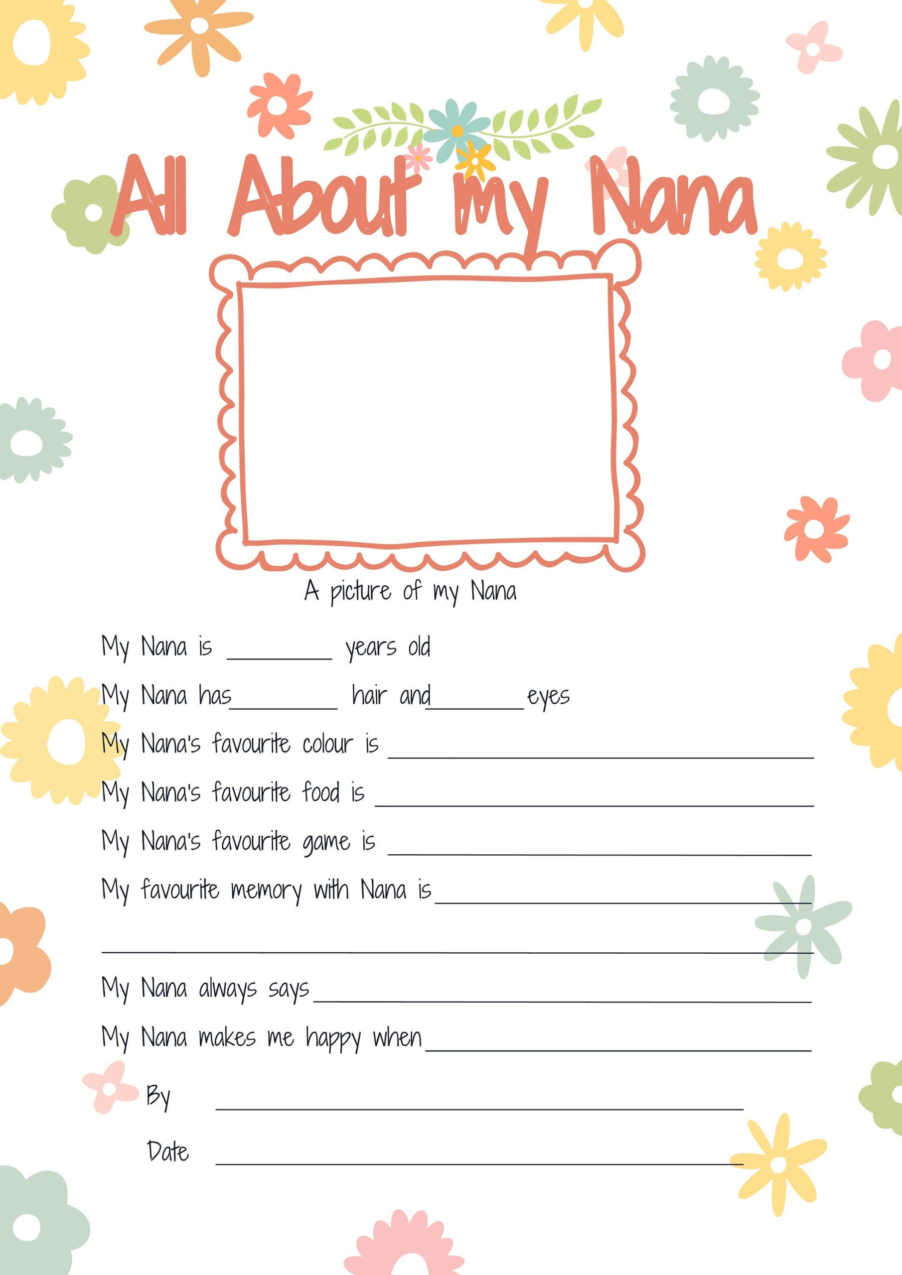 All About My Nana Printable Mothers Day Gift. Reasons I Love My within All About My Nana Free Printable