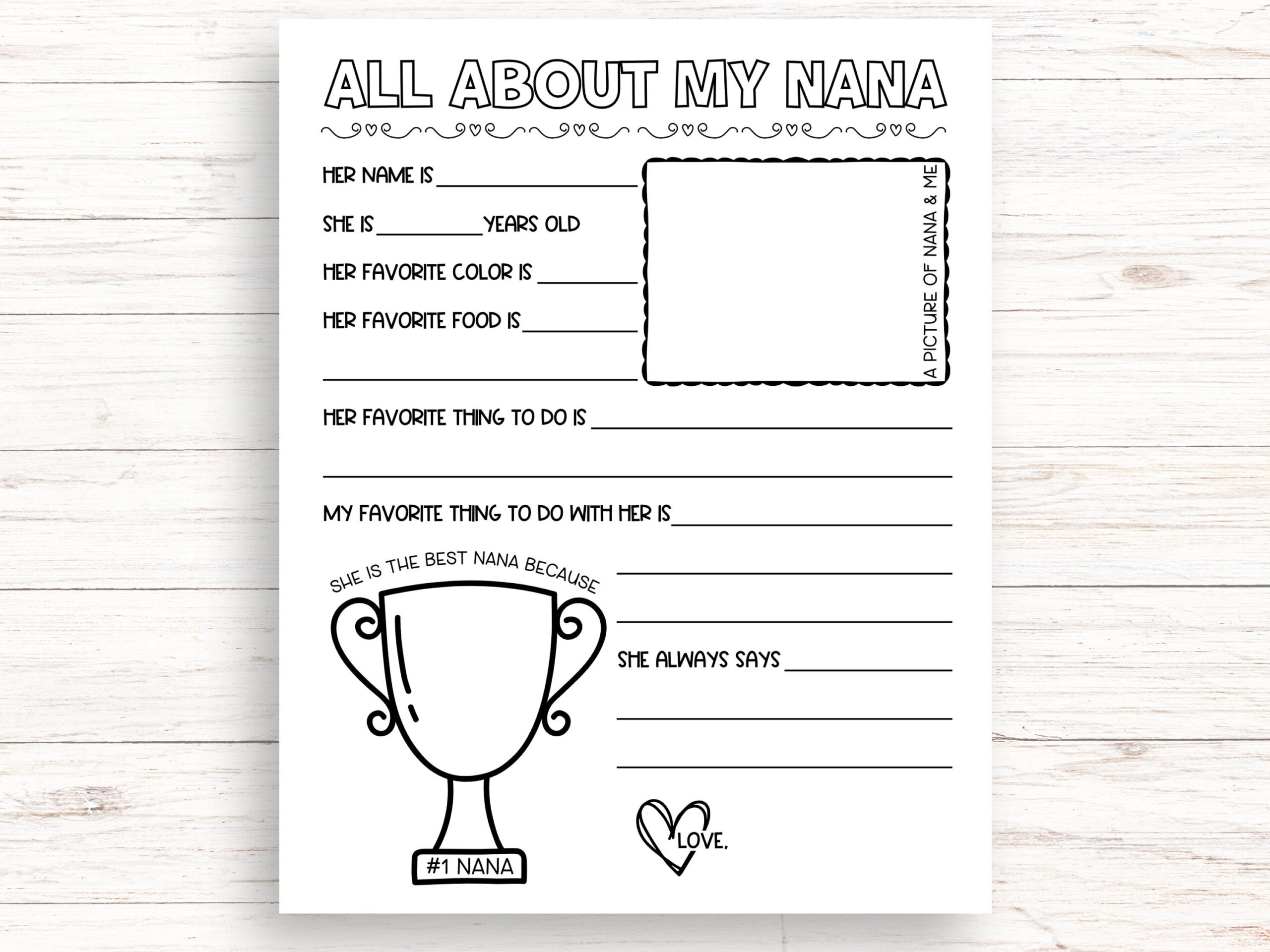 All About My Nana Printable, Mothers Day Printable Gift, Birthday with regard to All About My Nana Free Printable