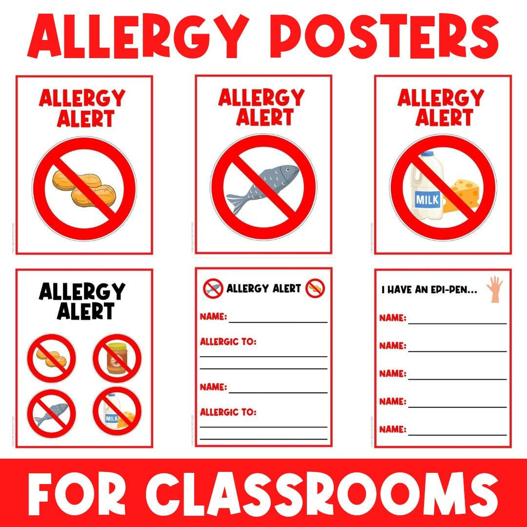 Allergy Alert | Classroom Poster Signs | Decor | Visual in Free Printable Food Allergy Signs