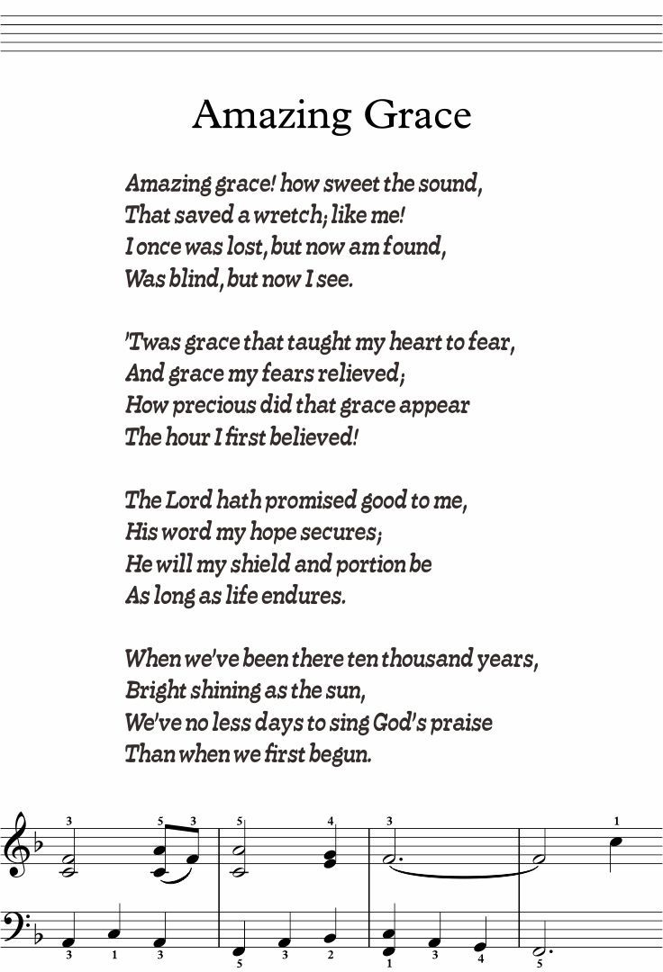Amazing Grace Lyrics - 5 Free Pdf Printables | Printablee within Free Printable Christian Music Lyrics