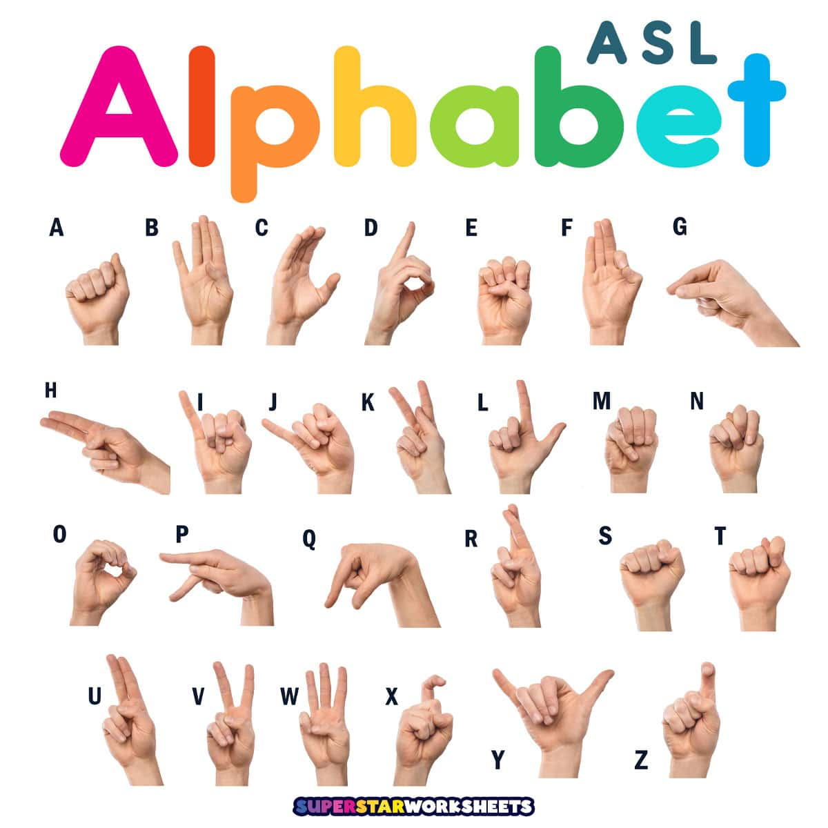 Asl Alphabet - Superstar Worksheets in American Sign Language Alphabet Chart Printable