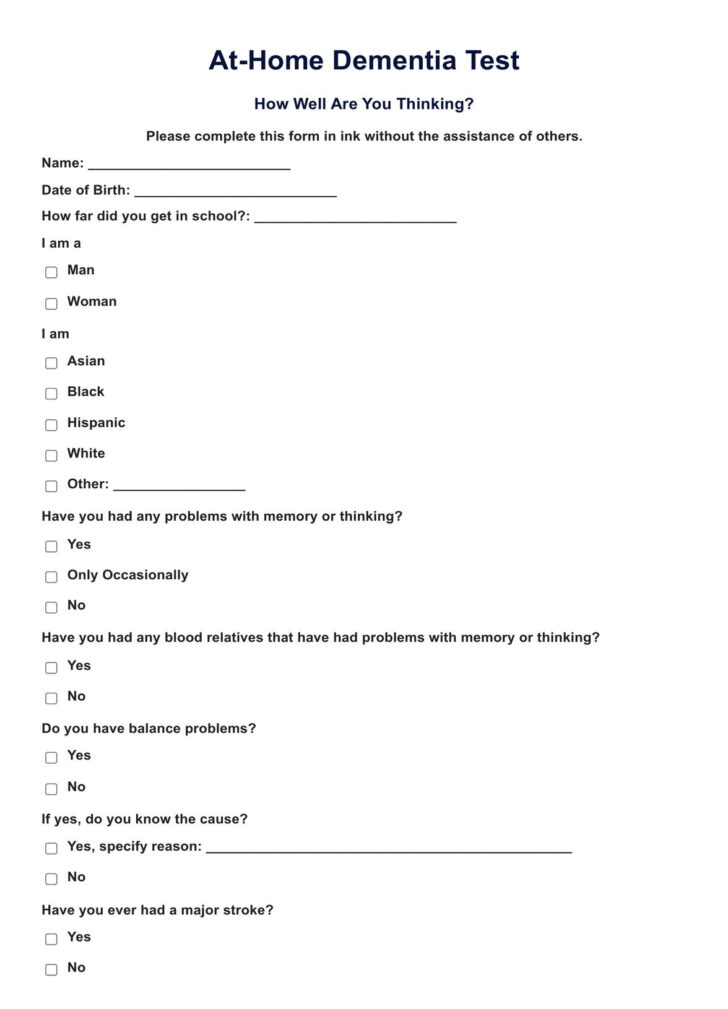 Free Printable Cognitive Tests