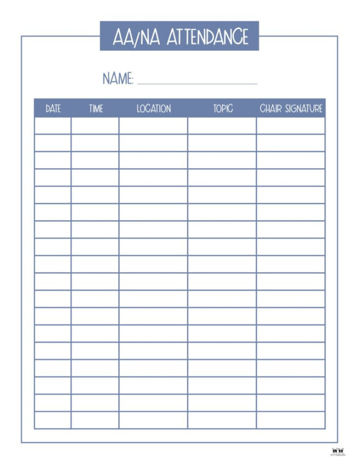 Free Printable Aa Sign in Sheets