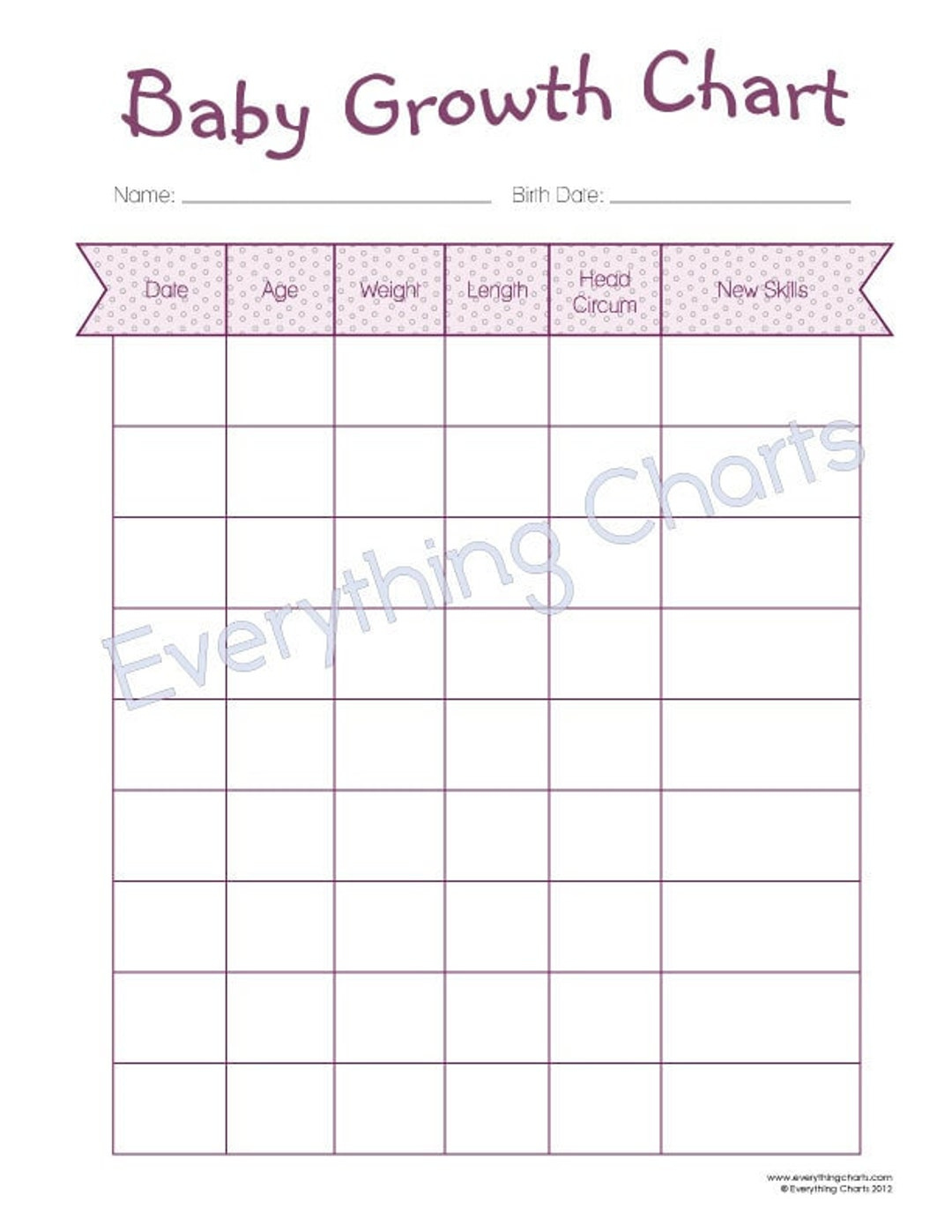 Baby Growth Chart - Pdf File/Printable - Etsy.de regarding Growth Chart Printable Template
