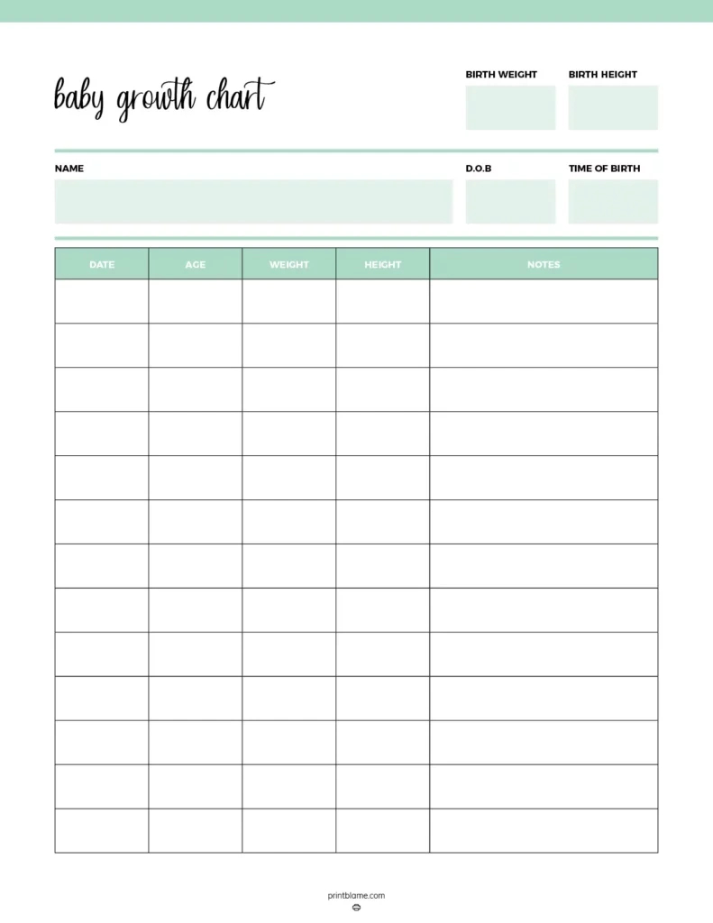 Baby Growth Chart Printables - 16 Free Child Growth Trackers in Growth Chart Printable Template