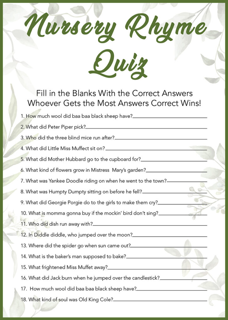 Finish The Nursery Rhyme Free Printable