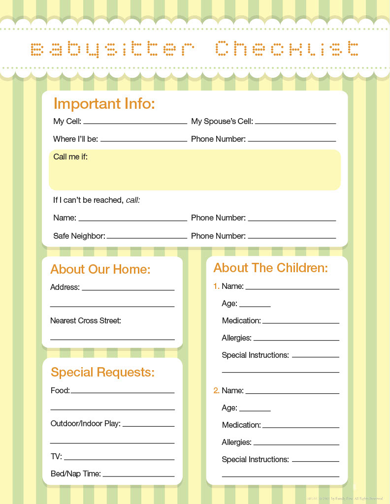 Babysitter Checklist - Imom inside Free Babysitting Printables