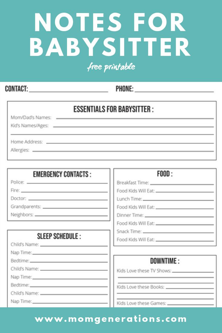 Babysitter Information Sheet Printable - Stylish Life For Moms for Free Babysitting Printables