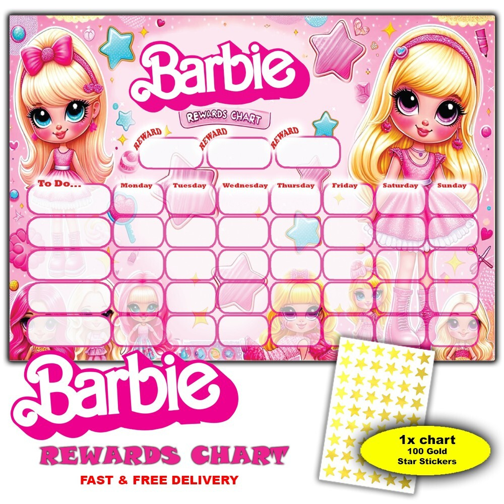 Barbie - Children&amp;#039;S Good Behaviour Reward Chart - 100X Gold Star for Barbie Reward Charts Free Printable
