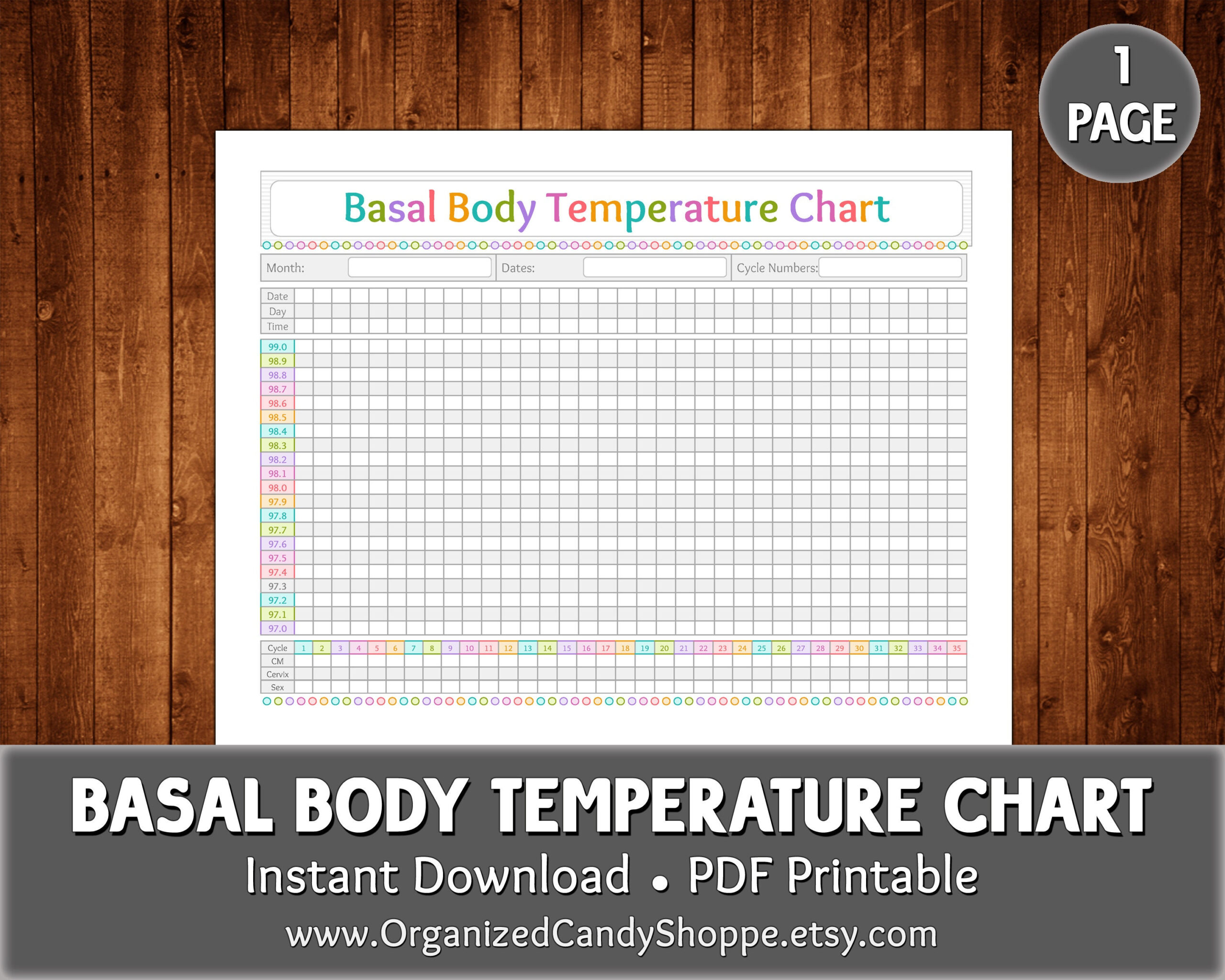 Basal Body Temperature Chart • 1 Page • Instant Download Pdf for Basal Temperature Chart Printable
