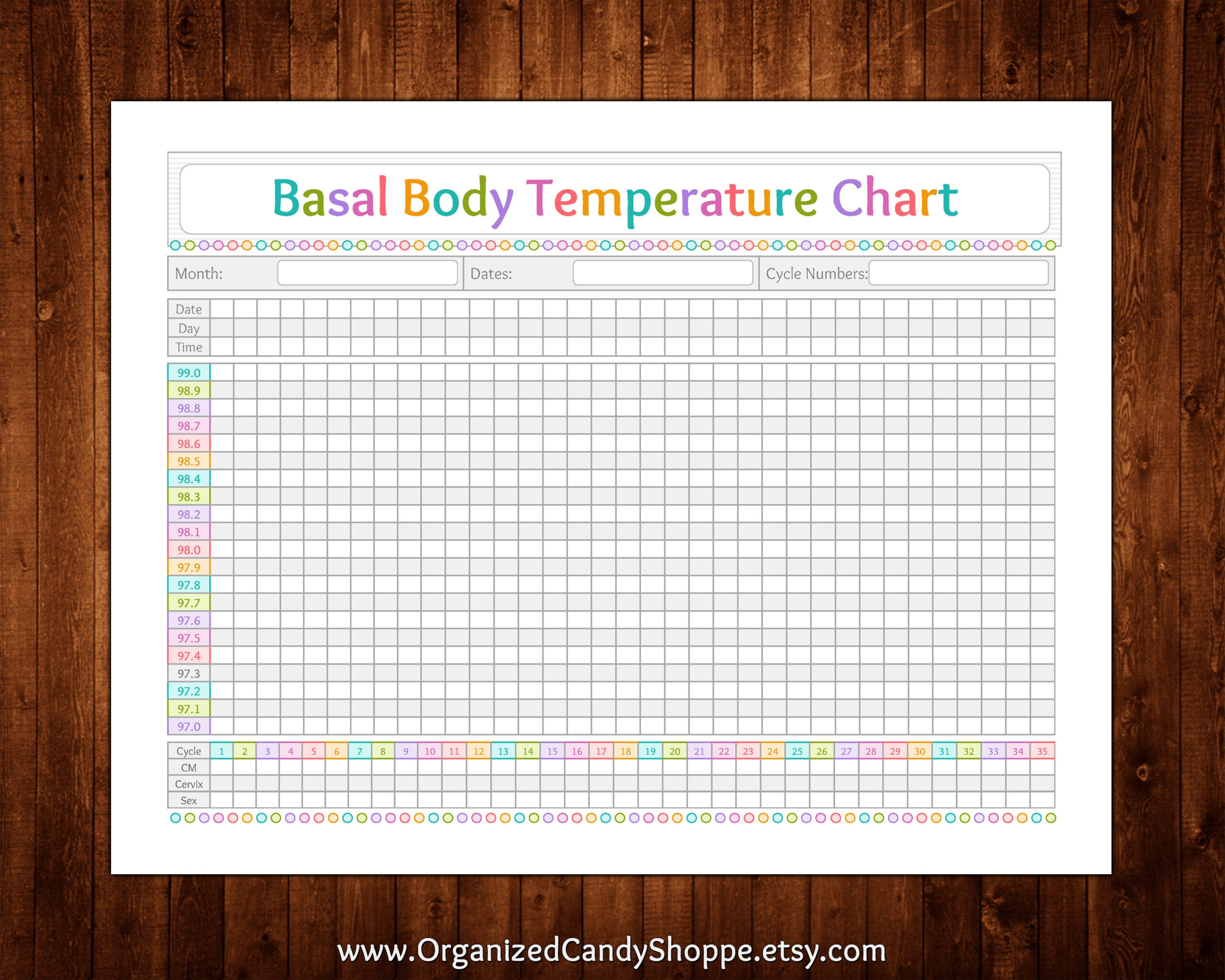 Basal Body Temperature Chart • 1 Page • Instant Download Pdf for Pdf Basal Body Temperature Chart Printable