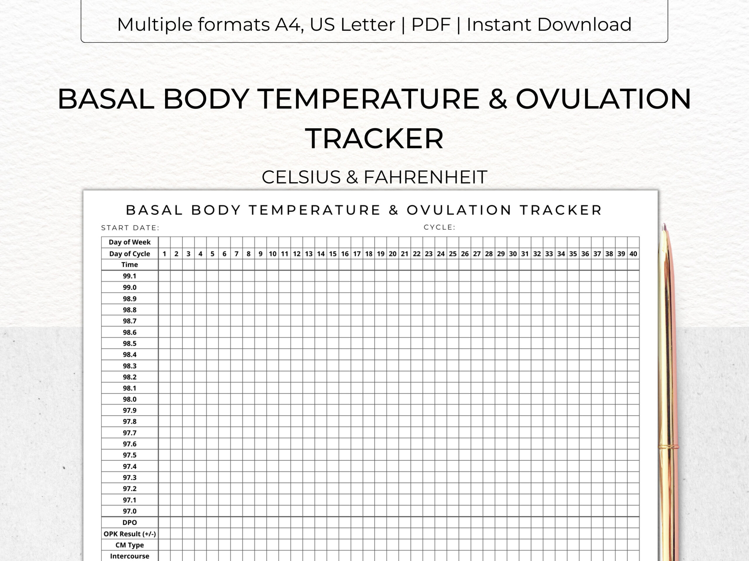 Basalkörper Temperatur &amp;amp; Ovulations Tracker Printable - Bbt Chart inside Basal Temperature Chart Printable
