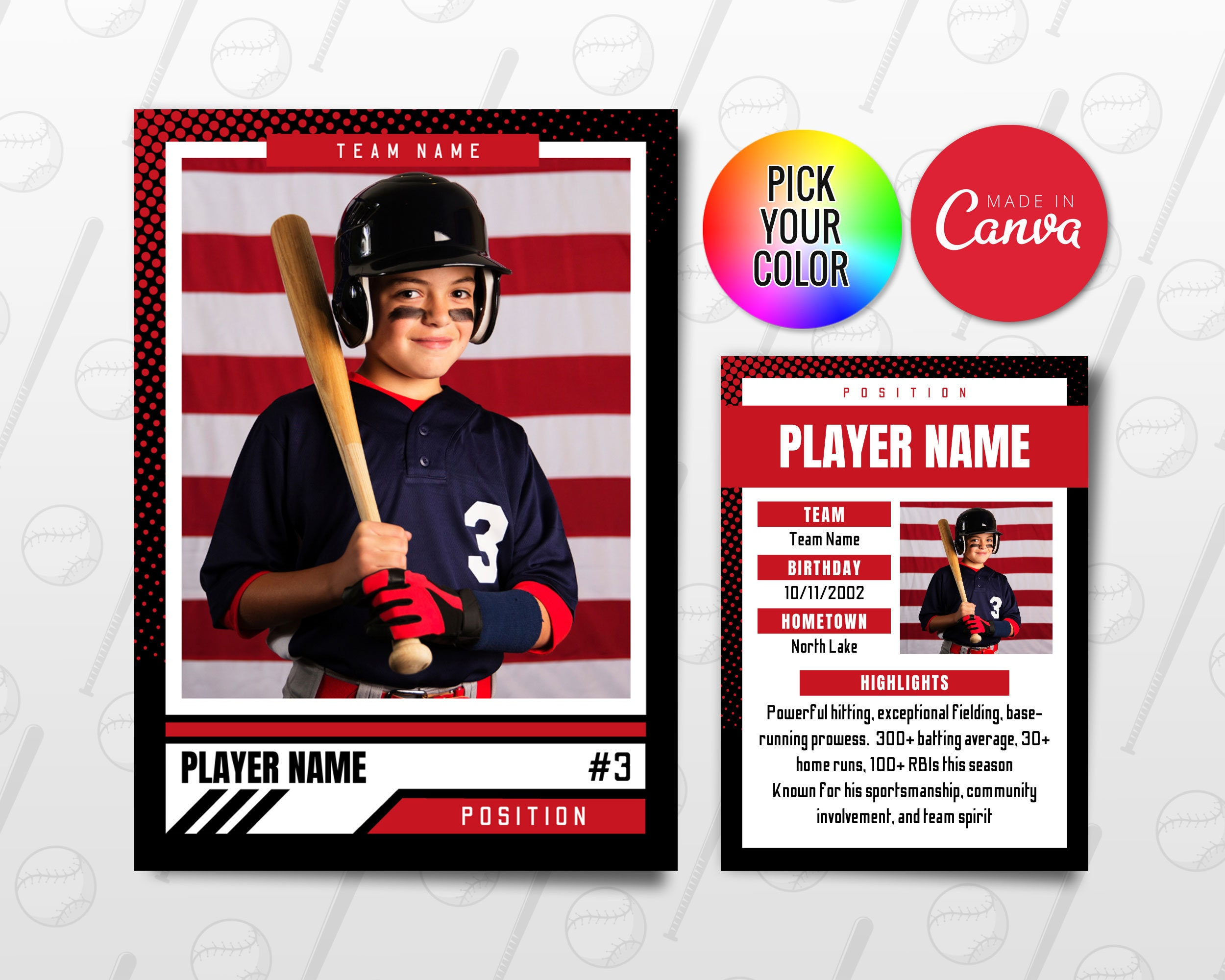 Baseball Trading Cards Template, Customizable Player Card Canva within Free Printable Baseball Cards