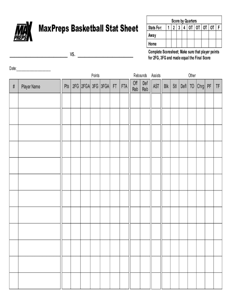 Basketball Stats Sheet - Fill Online, Printable, Fillable, Blank for Basketball Stat Sheet Template Free Download