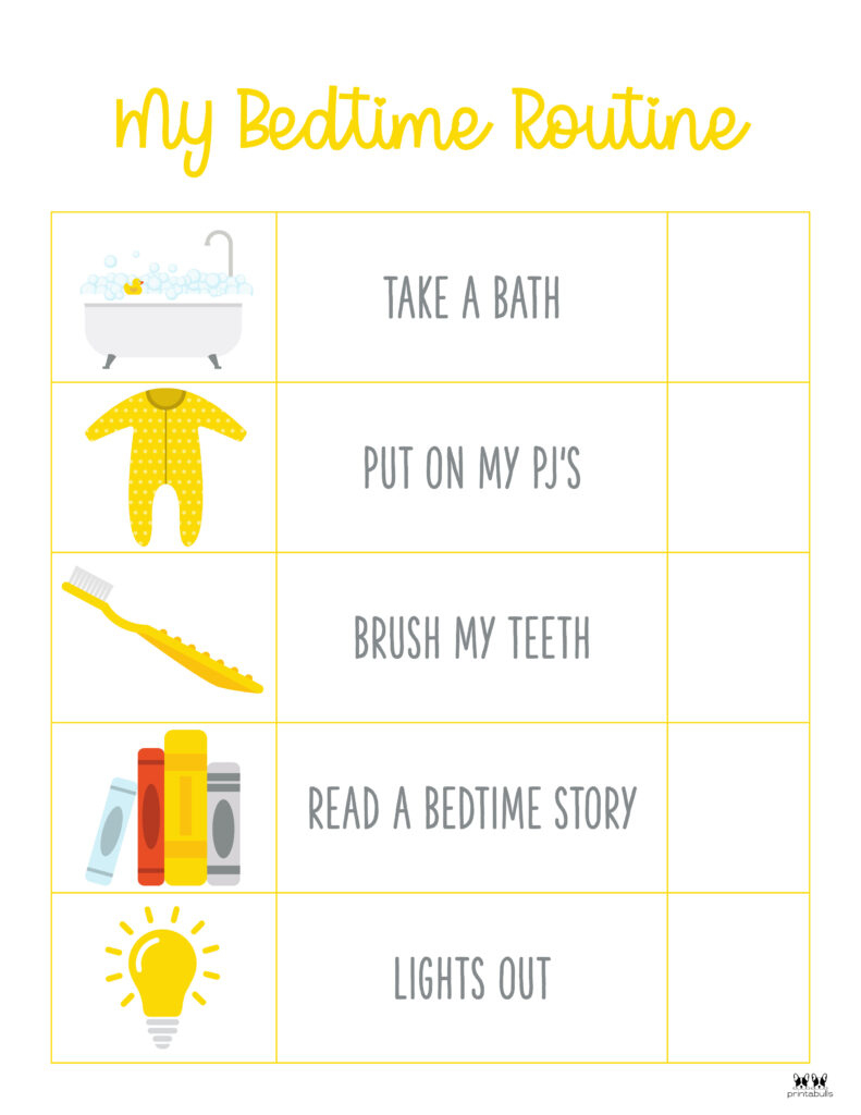 Bedtime Routine Charts - 20 Free Printables | Printabulls throughout Free Printable Bedtime Routine Chart Printable