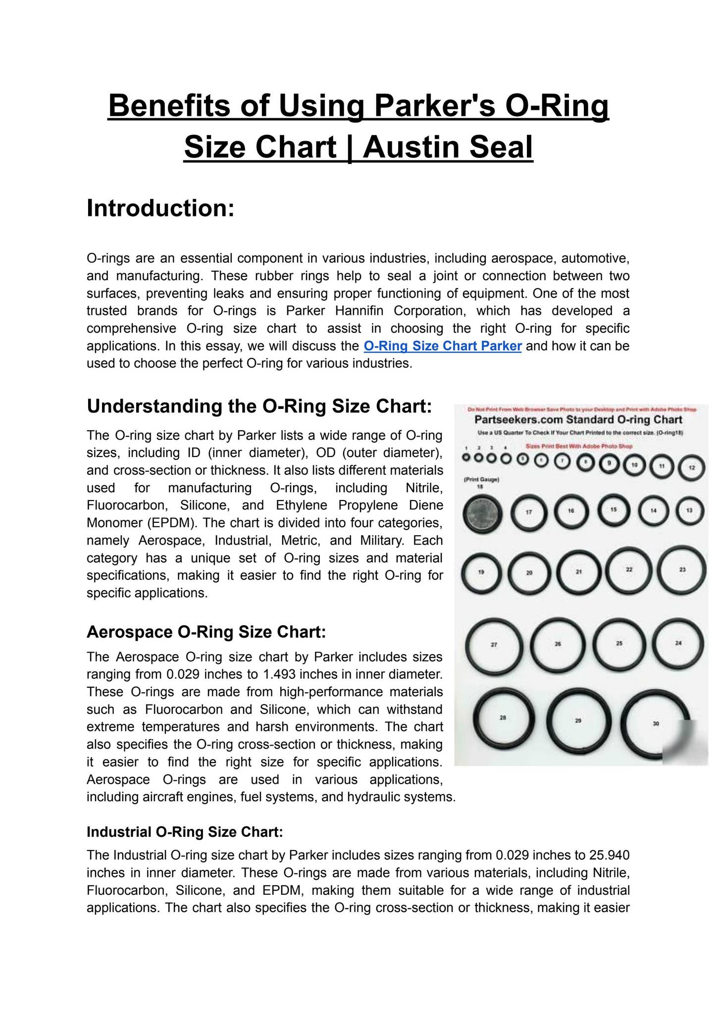 Benefits Of Using Parker&amp;amp;#39;S O-Ring Size Chart | Austin Seal with regard to O Ring Size Chart Printable