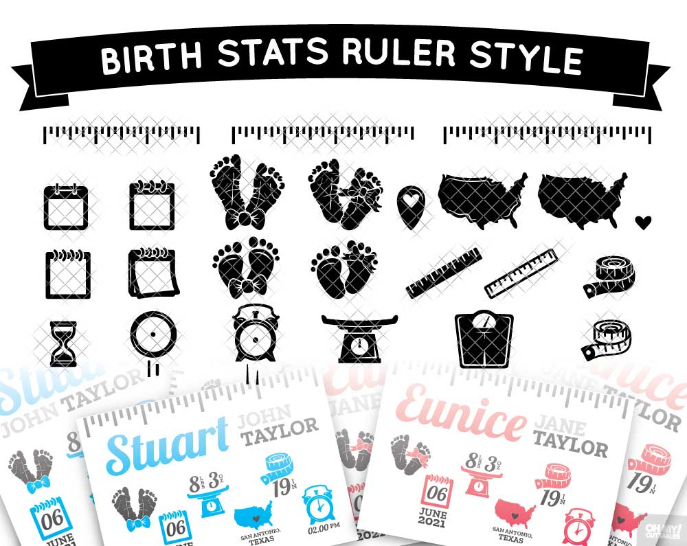Birth Stats Ruler Svg Announcement Template In Svg/Dxf/Eps within Free Birth Stats Template Svg